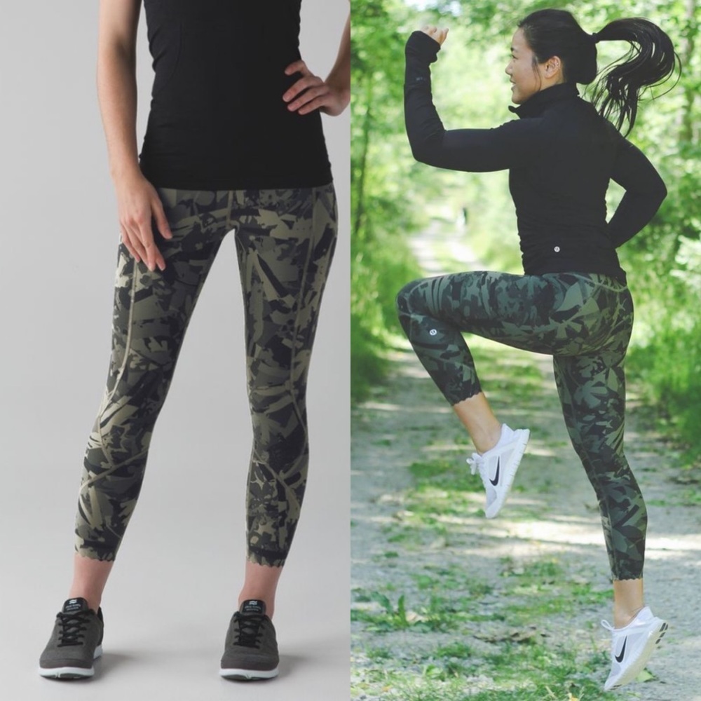Lululemon Athletica Tight Stuff Yoga Running Camo Cropped Leggings 6